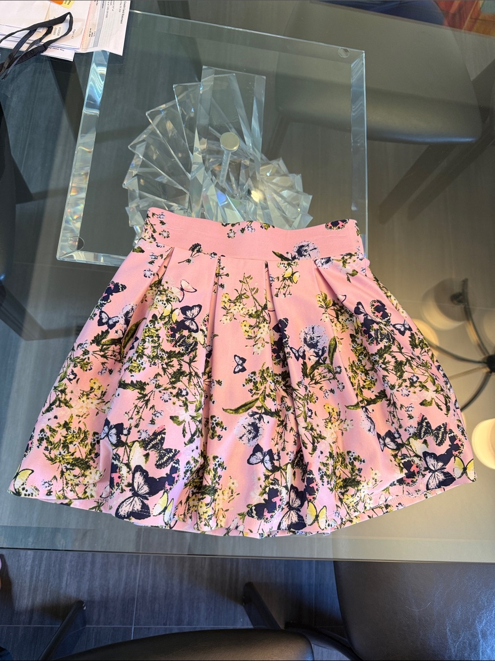 Floral Butterfly Pink A-Line Girls Skirt